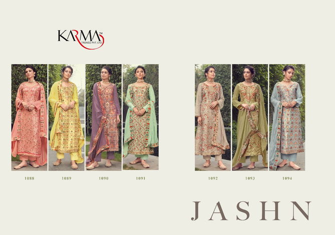 Karma Jashn 1088 Series Latest Fancy Festive Wear Pure Silk Jacquard Designer Salwar Suits Collection